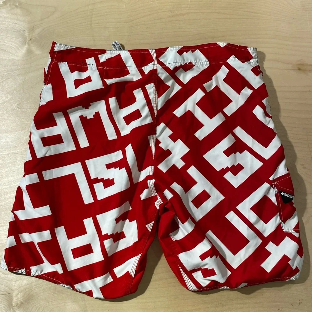 Maui Red and White Patterned Swim Trunks 38 (OF)